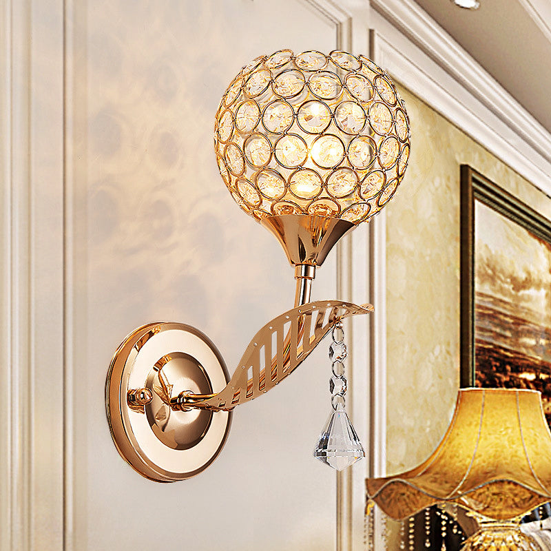 Frendorf | 1 Glühbirne Korridor Wandmontagebeleuchtung Vintage-Stil Gold Wandlampe mit globalem klarem Kristallschirm
