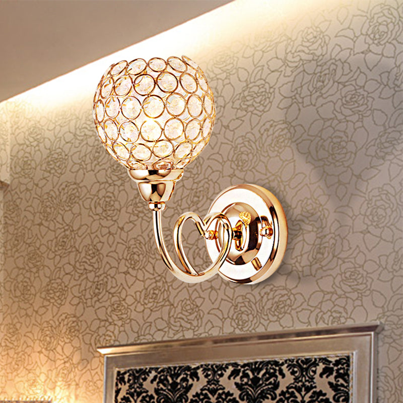 Frendorf | Globe Clear Crystal Wandleuchte Modern 1 Kopf Goldfinish Wandlampe mit Metall Herzförmigem Arm