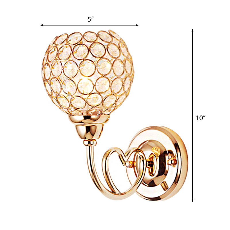 Frendorf | Globe Clear Crystal Wandleuchte Modern 1 Kopf Goldfinish Wandlampe mit Metall Herzförmigem Arm