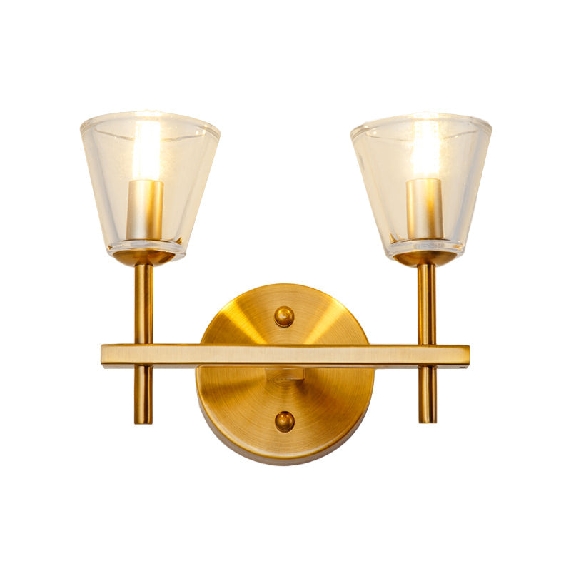 Frendorf | 1/2-Licht Helder Glas Wandlamp Moderne Stijl Gouden Conus Slaapkamer Wandlicht met Strak Arm