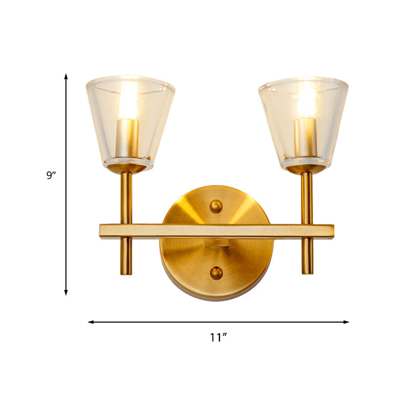 Frendorf | 1/2-Licht Helder Glas Wandlamp Moderne Stijl Gouden Conus Slaapkamer Wandlicht met Strak Arm