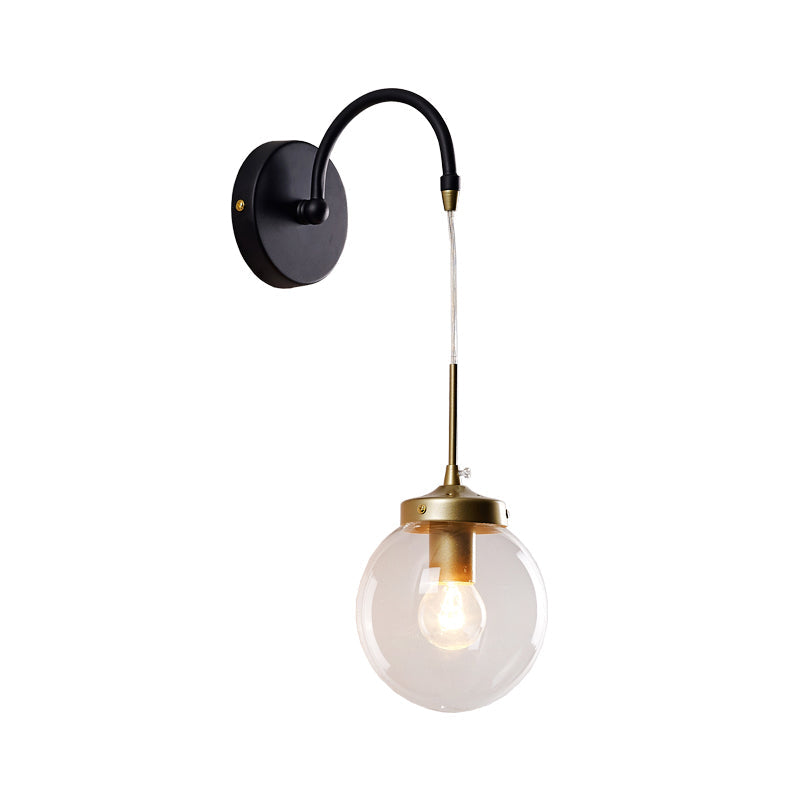 Frendorf | 1-Licht Klar Glas Wand Sconce Traditionell Schwarz Globus Schirm Esszimmer Sconce Licht mit Gewölbtem Arm