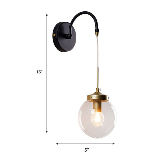 Frendorf | 1-Licht Klar Glas Wand Sconce Traditionell Schwarz Globus Schirm Esszimmer Sconce Licht mit Gewölbtem Arm