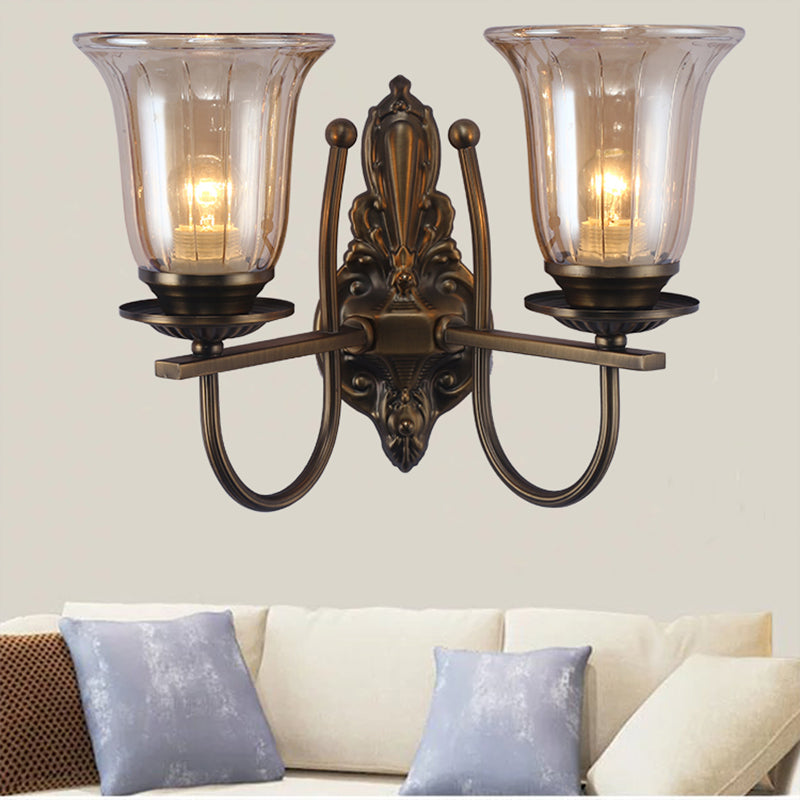 Frendorf | 1/2-Licht Klar Glas Wandlamp Antiek Brons Klokscherm Woonkamer Sconces Licht mit Boogarm