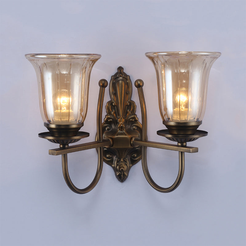 Frendorf | 1/2-Licht Klar Glas Wandlamp Antiek Brons Klokscherm Woonkamer Sconces Licht mit Boogarm