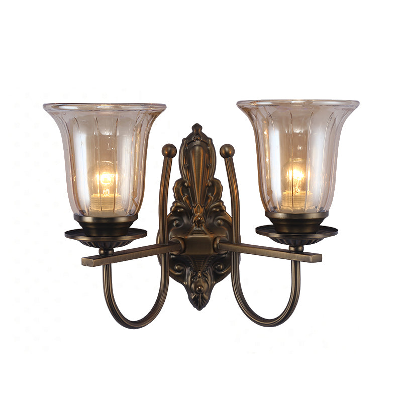 Frendorf | 1/2-Licht Klar Glas Wandlamp Antiek Brons Klokscherm Woonkamer Sconces Licht mit Boogarm