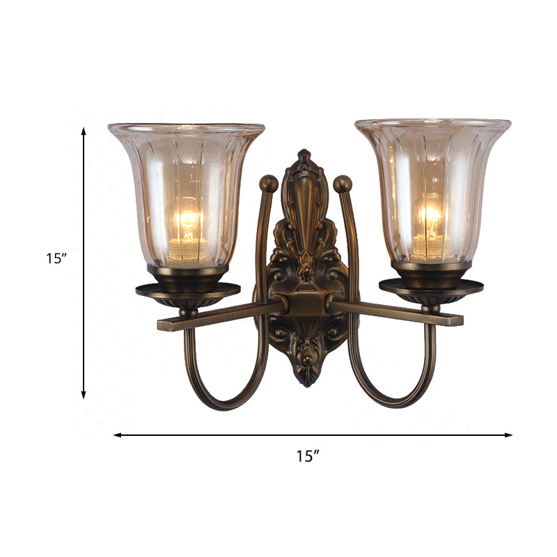Frendorf | 1/2-Licht Klar Glas Wandlamp Antiek Brons Klokscherm Woonkamer Sconces Licht mit Boogarm