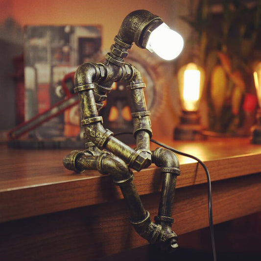 1 Kopf Nachttischlampe Rustikales Rohr Roboter Eisen Nachttischbeleuchtung in Bronze für Café