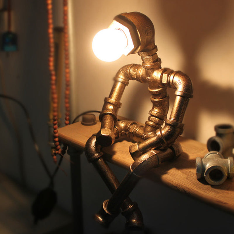 1 Kopf Nachttischlampe Rustikales Rohr Roboter Eisen Nachttischbeleuchtung in Bronze für Café