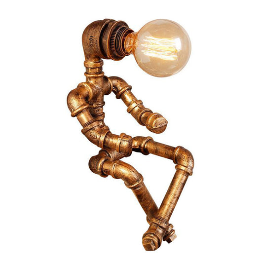 1 Kopf Nachttischlampe Rustikales Rohr Roboter Eisen Nachttischbeleuchtung in Bronze für Café