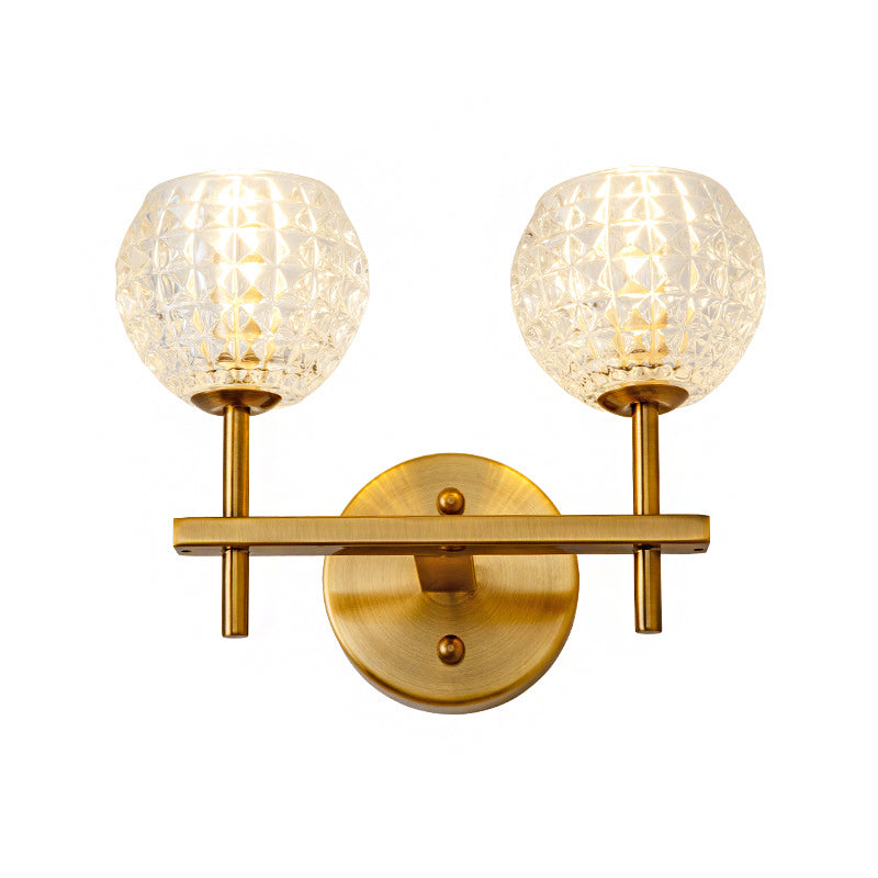 Frendorf | 1/2-Licht Wandleuchte Moderne Orb Klarglas Gitter Wandleuchte mit geradlinigem Arm in Gold für Flur