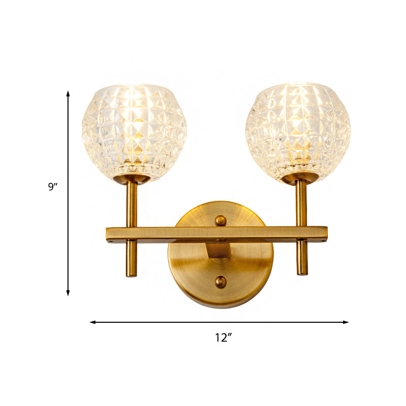 Frendorf | 1/2-Licht Wandleuchte Moderne Orb Klarglas Gitter Wandleuchte mit geradlinigem Arm in Gold für Flur