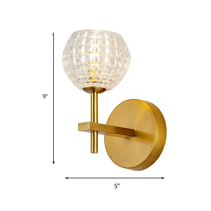 Frendorf | 1/2-Licht Wandleuchte Moderne Orb Klarglas Gitter Wandleuchte mit geradlinigem Arm in Gold für Flur