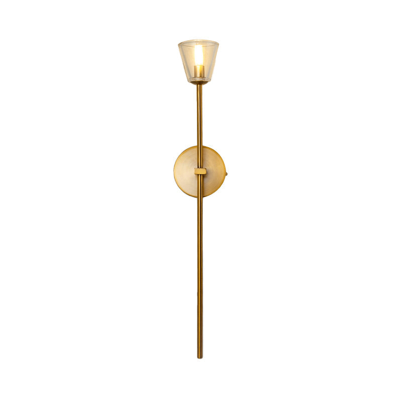 Frendorf | 1-Licht Wandlamp Simpel Globe/Kegel Duidelijk Raster Glas Wandlamp met Schone Lijn Arm in Goud voor Gang