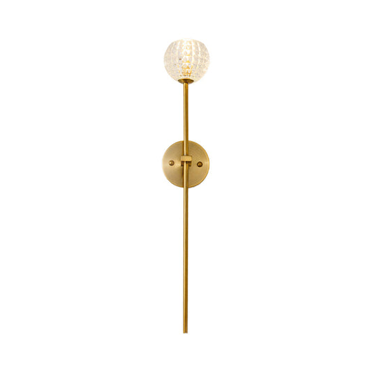 Frendorf | 1-Licht Wandlamp Simpel Globe/Kegel Duidelijk Raster Glas Wandlamp met Schone Lijn Arm in Goud voor Gang