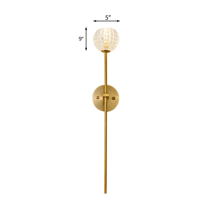 Frendorf | 1-Licht Wandlamp Simpel Globe/Kegel Duidelijk Raster Glas Wandlamp met Schone Lijn Arm in Goud voor Gang