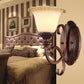 Frendorf | 1-Licht Frosted Glas Wandlicht Vintage Stil Rood Bruin Bloem Slaapkamer Wandlamp mit Kromme Arm
