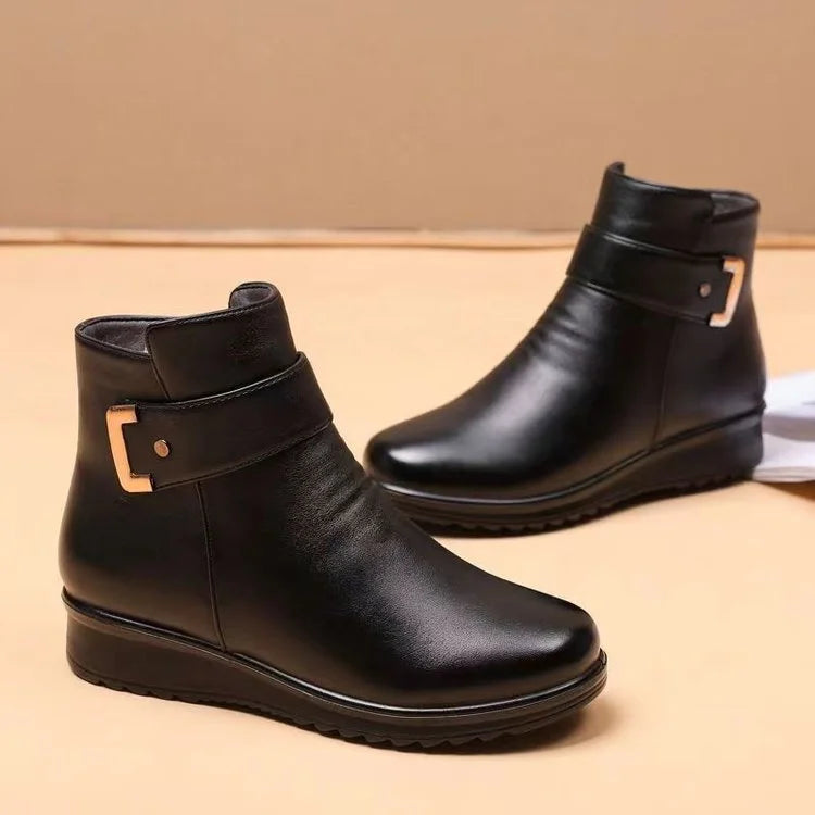 Frendorf | Orthopädische Damenstiefel mit Metallschnalle aus echtem Leder und Wolle