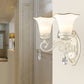 Frendorf | 1/2-Birne Frosted Glas Wandlampe Weiße Blumen Schirm Wohnzimmer Wandleuchte mit Kristallakzent