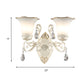 Frendorf | 1/2-Birne Frosted Glas Wandlampe Weiße Blumen Schirm Wohnzimmer Wandleuchte mit Kristallakzent
