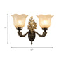Frendorf | 1/2-Licht Wandleuchte Vintage Blossom geschnitzte Glas Wandlampe mit gebogenem Arm in Schwarz für das Wohnzimmer