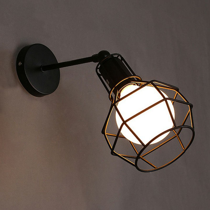 Frendorf | Eisen Käfig Wandlicht Retro Stil 1 Kopf Wohnzimmer Wandbeleuchtung Leuchte in Schwarz