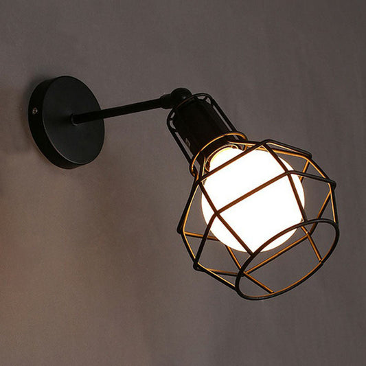 Frendorf | Eisen Käfig Wandlicht Retro Stil 1 Kopf Wohnzimmer Wandbeleuchtung Leuchte in Schwarz