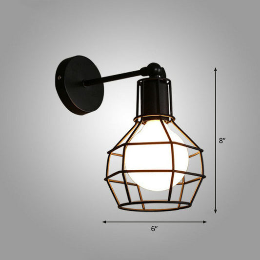 Frendorf | Eisen Käfig Wandlicht Retro Stil 1 Kopf Wohnzimmer Wandbeleuchtung Leuchte in Schwarz