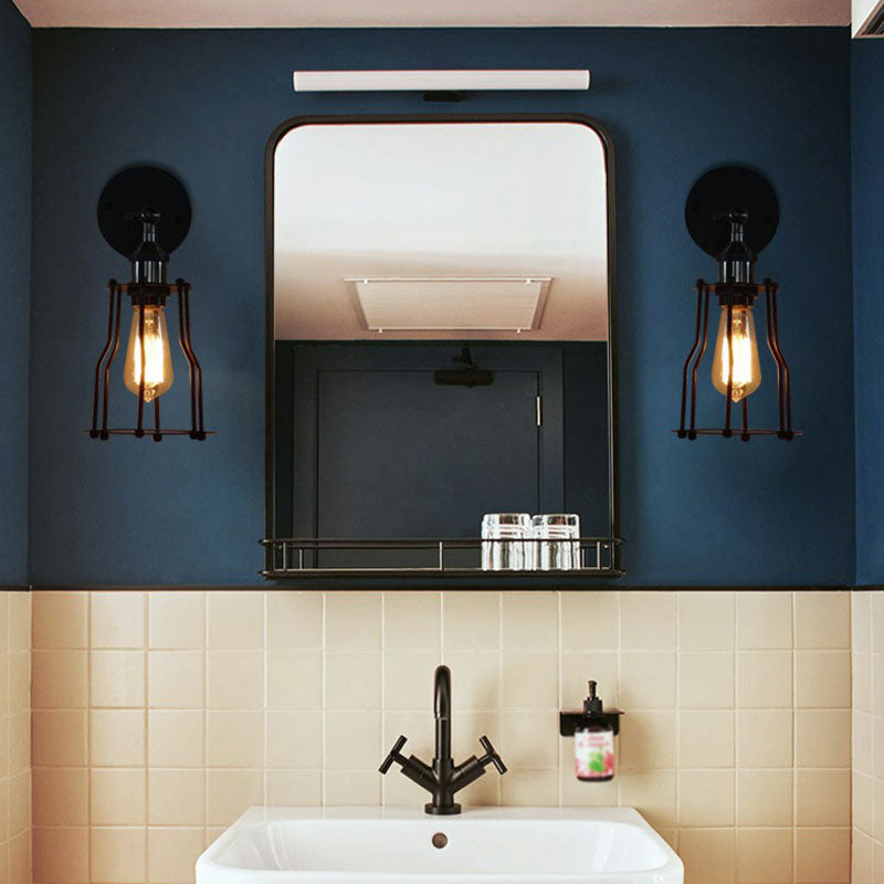 Frendorf | Eisen Käfig Wandlicht Retro Stil 1 Kopf Wohnzimmer Wandbeleuchtung Leuchte in Schwarz