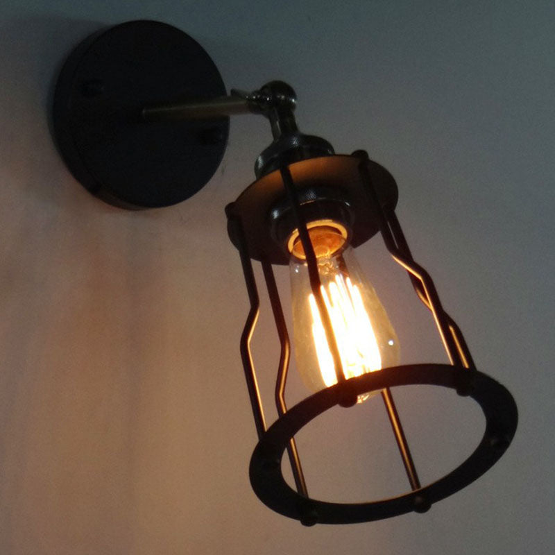 Frendorf | Eisen Käfig Wandlicht Retro Stil 1 Kopf Wohnzimmer Wandbeleuchtung Leuchte in Schwarz