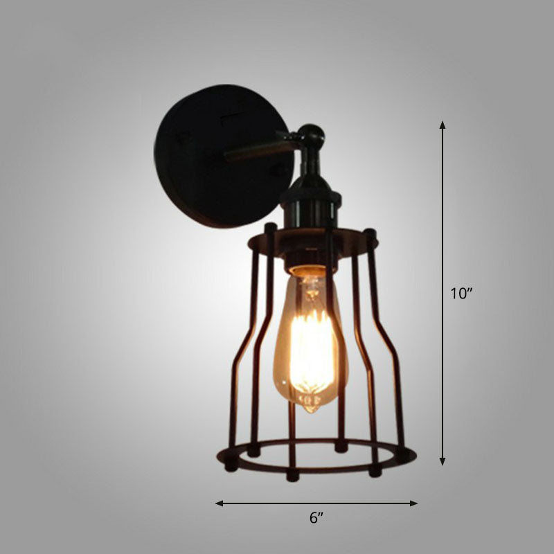 Frendorf | Eisen Käfig Wandlicht Retro Stil 1 Kopf Wohnzimmer Wandbeleuchtung Leuchte in Schwarz
