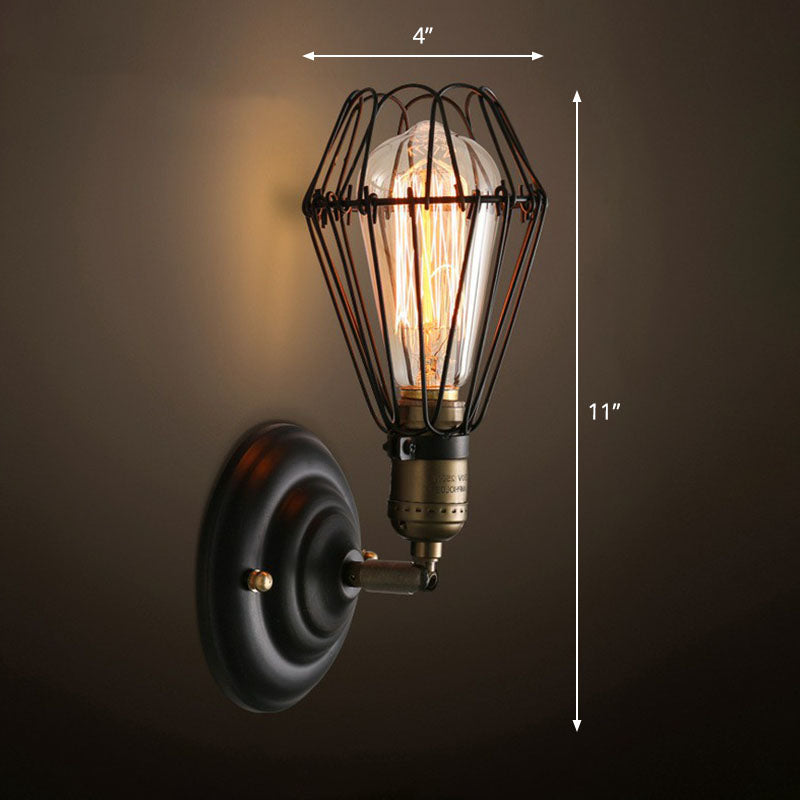 Frendorf | Eentje-bol wandmontage licht industriële peer kooi ijzeren wand licht armatuur in zwart