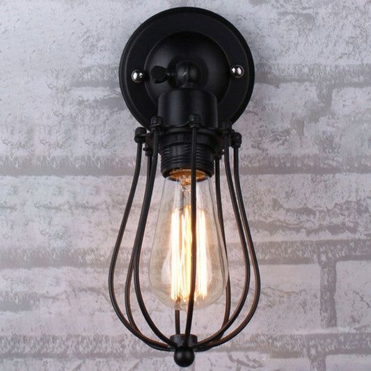 Frendorf | Vintage Grapefruit Cage Wandlamp Enkele Lampijzer Muurbevestigde Lamp in Zwart