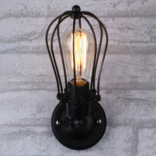 Frendorf | Vintage Grapefruit Cage Wandlamp Enkele Lampijzer Muurbevestigde Lamp in Zwart