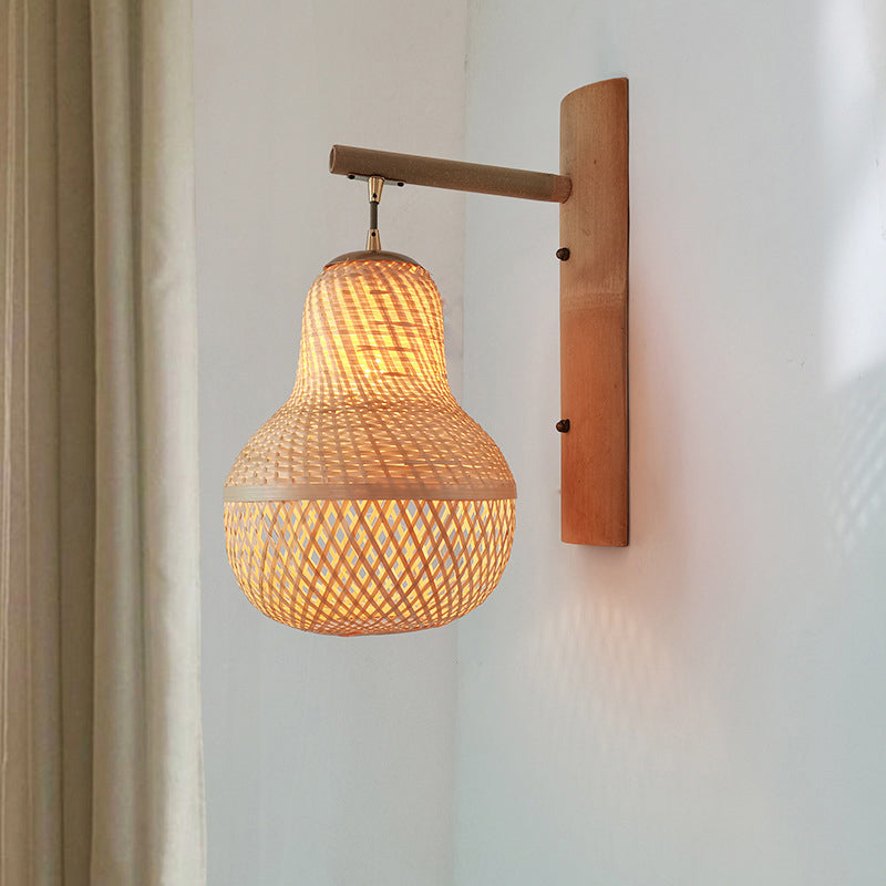 Frendorf | Handgefertigte Korridor-Wandlichtarmatur Bambus Einzel-Glühbirne zeitgenössische Wandmontierte Lampe aus Holz