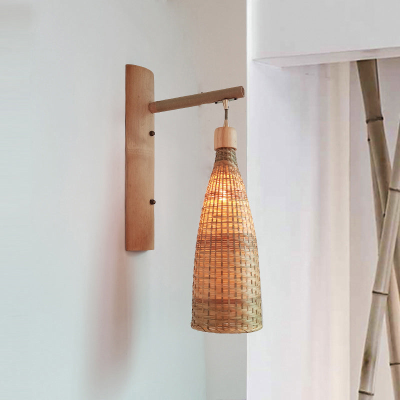 Frendorf | Handgefertigte Korridor-Wandlichtarmatur Bambus Einzel-Glühbirne zeitgenössische Wandmontierte Lampe aus Holz
