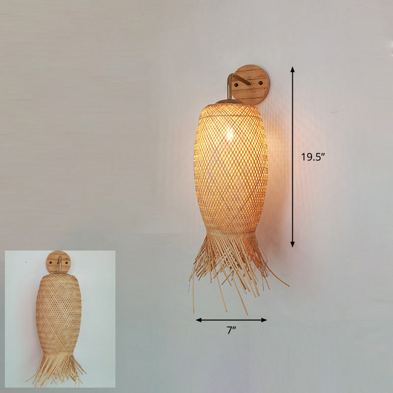 Frendorf | Handgefertigte Korridor-Wandlichtarmatur Bambus Einzel-Glühbirne zeitgenössische Wandmontierte Lampe aus Holz