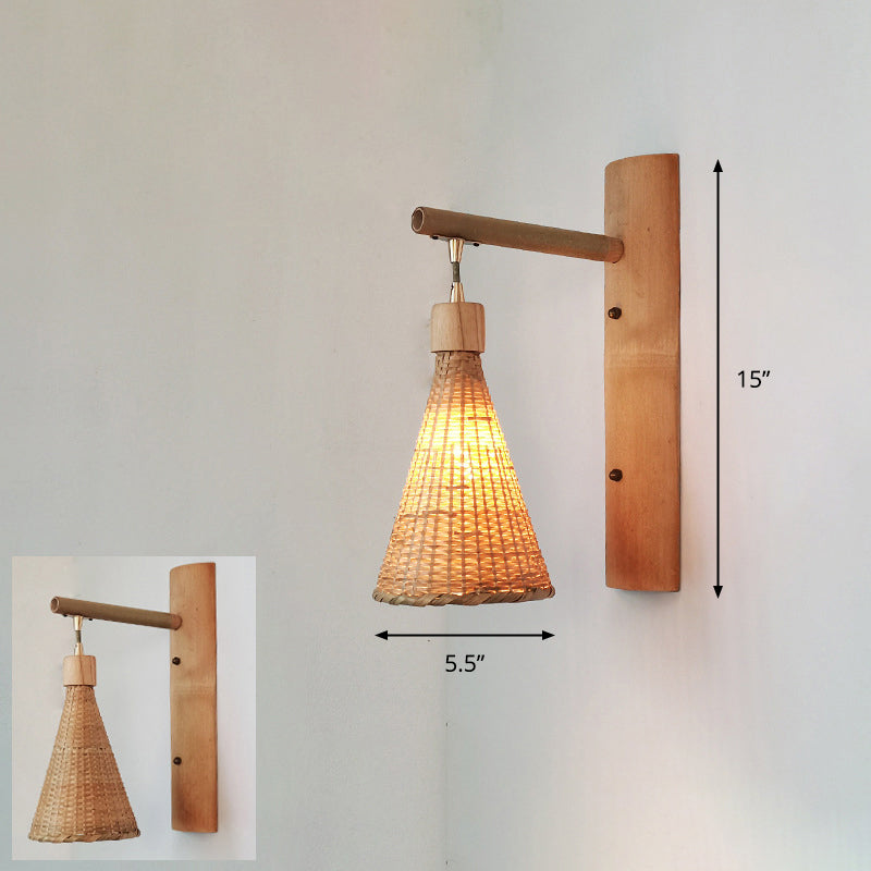 Frendorf | Handgefertigte Korridor-Wandlichtarmatur Bambus Einzel-Glühbirne zeitgenössische Wandmontierte Lampe aus Holz