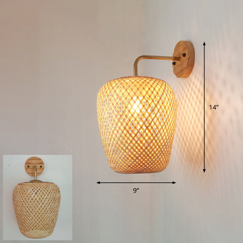 Frendorf | Handgefertigte Korridor-Wandlichtarmatur Bambus Einzel-Glühbirne zeitgenössische Wandmontierte Lampe aus Holz