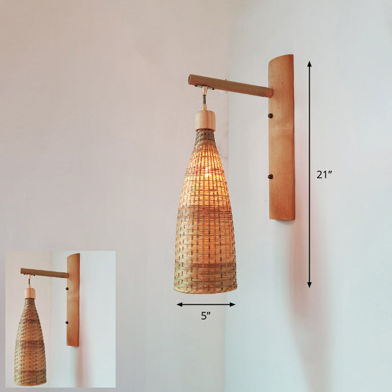 Frendorf | Handgefertigte Korridor-Wandlichtarmatur Bambus Einzel-Glühbirne zeitgenössische Wandmontierte Lampe aus Holz