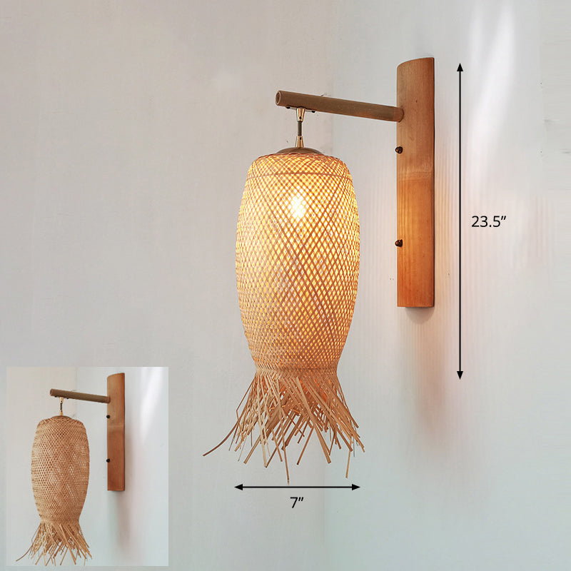 Frendorf | Handgefertigte Korridor-Wandlichtarmatur Bambus Einzel-Glühbirne zeitgenössische Wandmontierte Lampe aus Holz