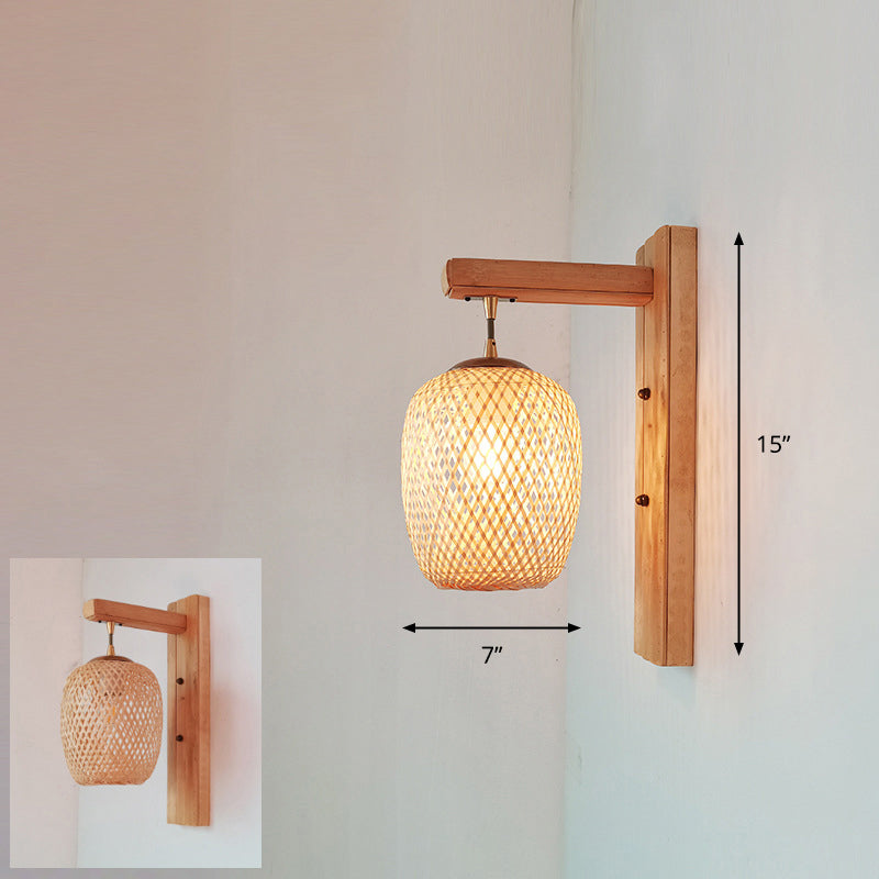 Frendorf | Handgefertigte Korridor-Wandlichtarmatur Bambus Einzel-Glühbirne zeitgenössische Wandmontierte Lampe aus Holz
