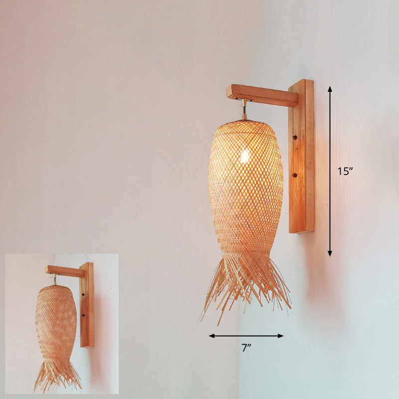 Frendorf | Handgefertigte Korridor-Wandlichtarmatur Bambus Einzel-Glühbirne zeitgenössische Wandmontierte Lampe aus Holz