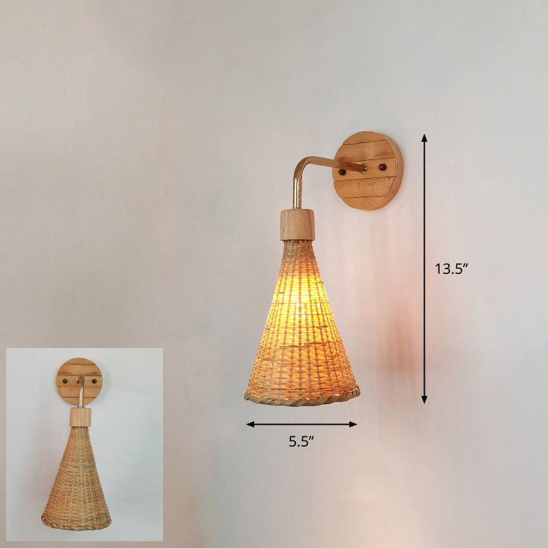 Frendorf | Handgefertigte Korridor-Wandlichtarmatur Bambus Einzel-Glühbirne zeitgenössische Wandmontierte Lampe aus Holz