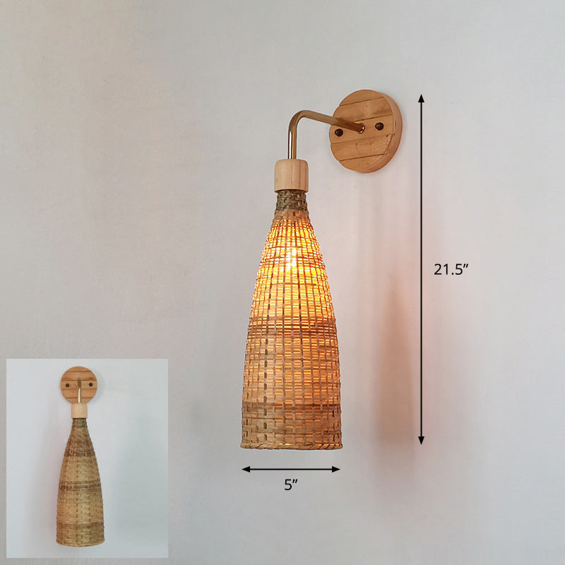 Frendorf | Handgefertigte Korridor-Wandlichtarmatur Bambus Einzel-Glühbirne zeitgenössische Wandmontierte Lampe aus Holz