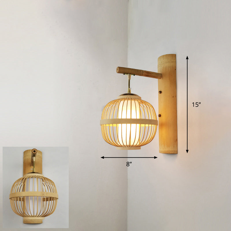 Frendorf | Handgefertigte Korridor-Wandlichtarmatur Bambus Einzel-Glühbirne zeitgenössische Wandmontierte Lampe aus Holz