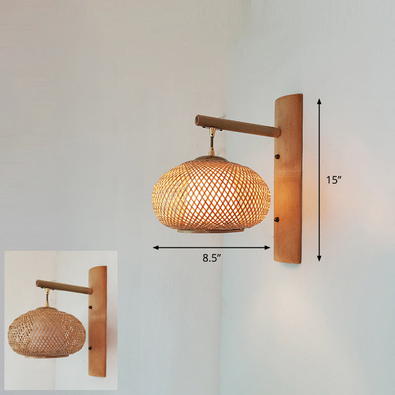 Frendorf | Handgefertigte Korridor-Wandlichtarmatur Bambus Einzel-Glühbirne zeitgenössische Wandmontierte Lampe aus Holz