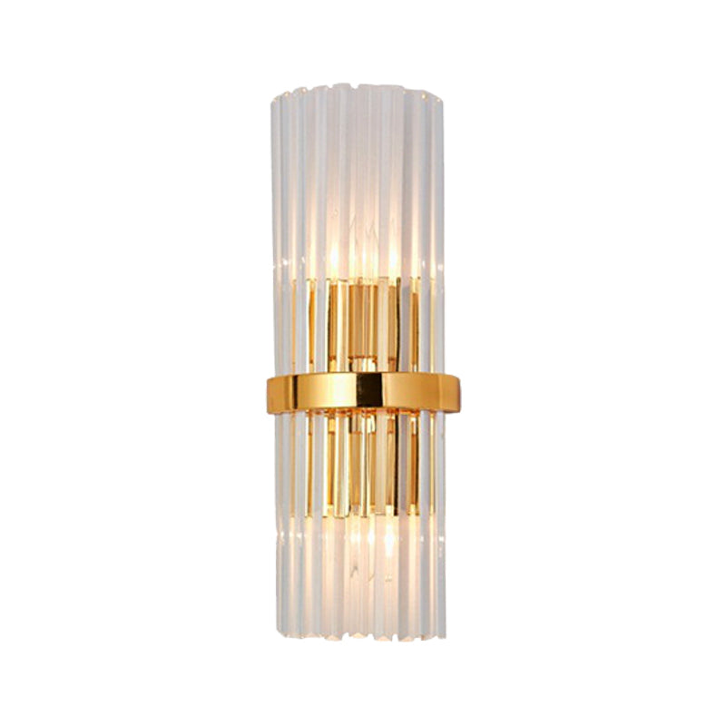 Frendorf | 2 Lichter Wohnzimmer Wandmontierte Lampe Moderne Messing-Finish Wandleuchte mit zylindrischem klarem Kristallschirm