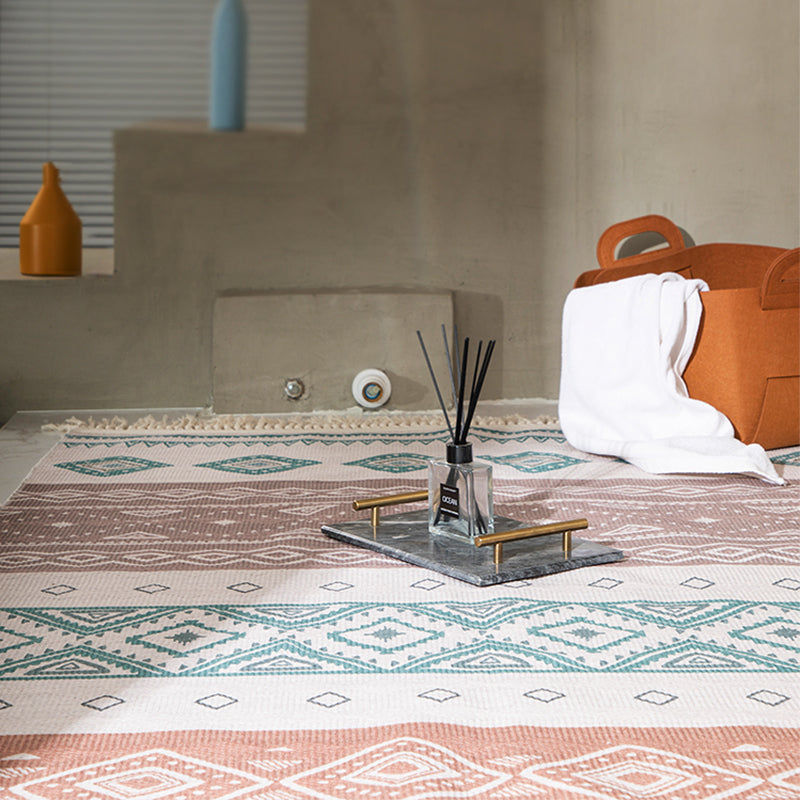 Frendorf | Boho Wohnzimmer Teppich Multi-Farben Geometrisches Muster Teppich Leinen Umweltfreundlicher Handgemachter Teppich mit Fransen
