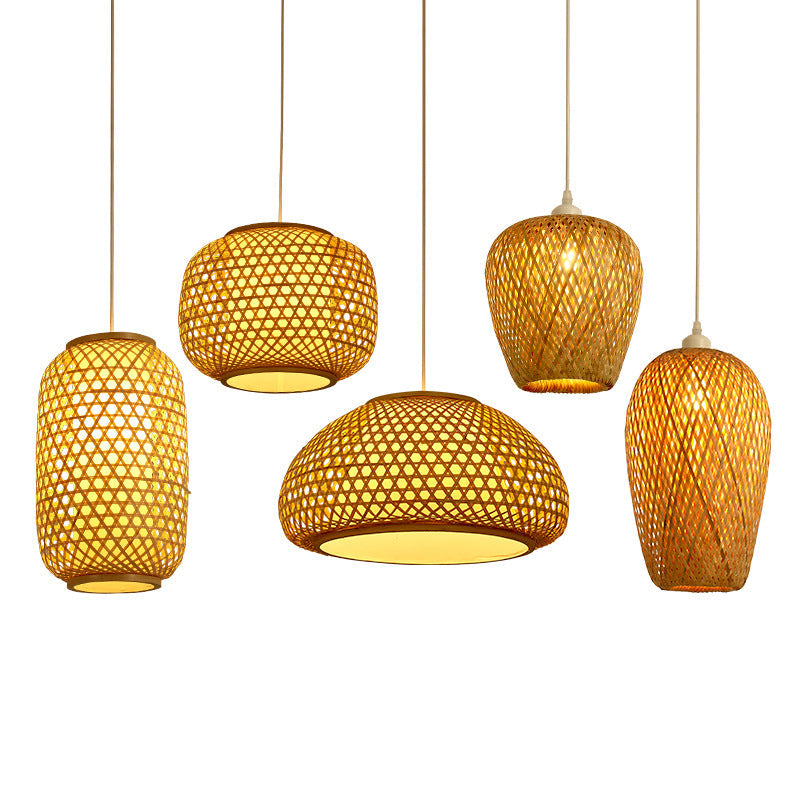 Holz Handgewebte Hängeleuchte Minimalistisch 1 Kopf Rattan Pendelleuchte